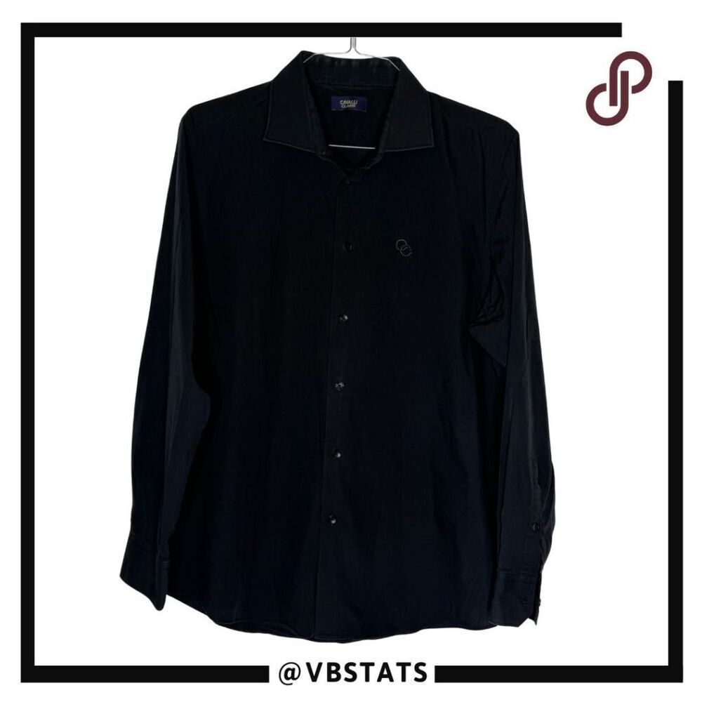 Cavalli Class Men's Long Sleeve Classic Dress Shirt‎ Black Size 44